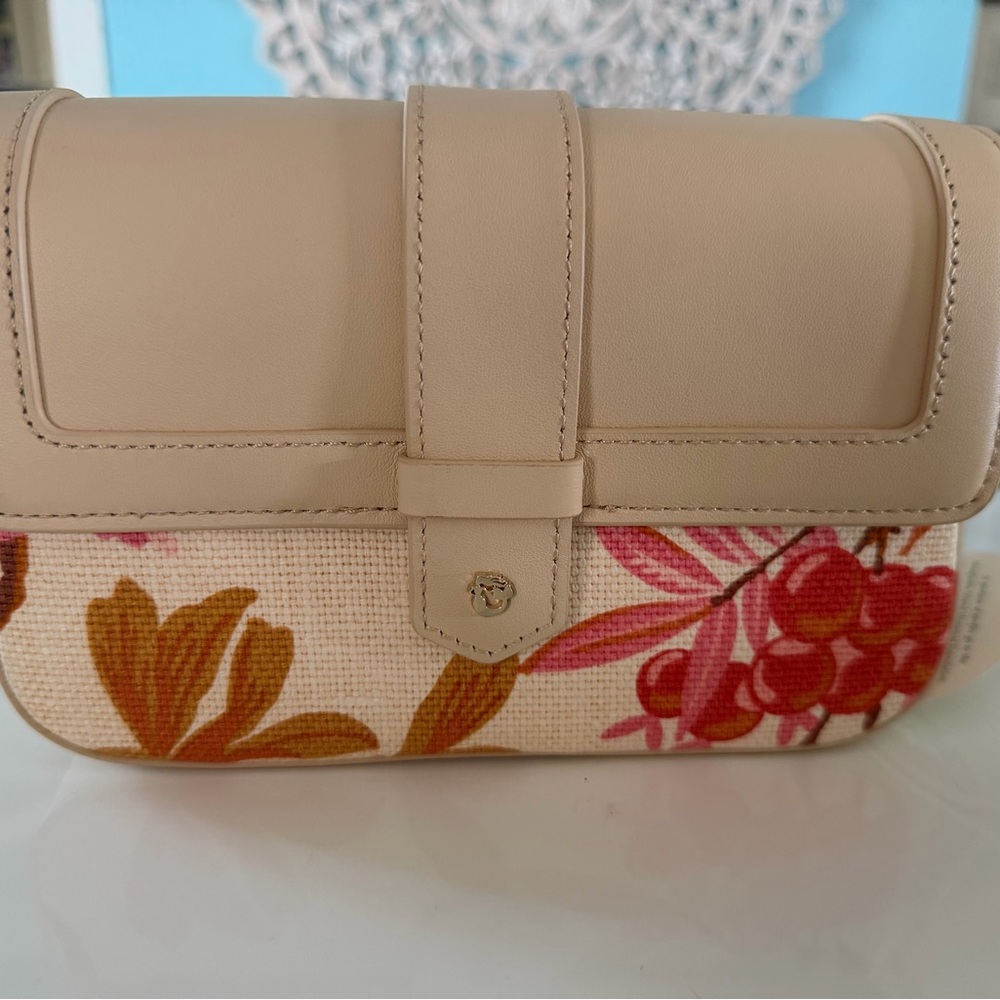 NWT Spartina 449 Beige Leather & Floral Crossbody